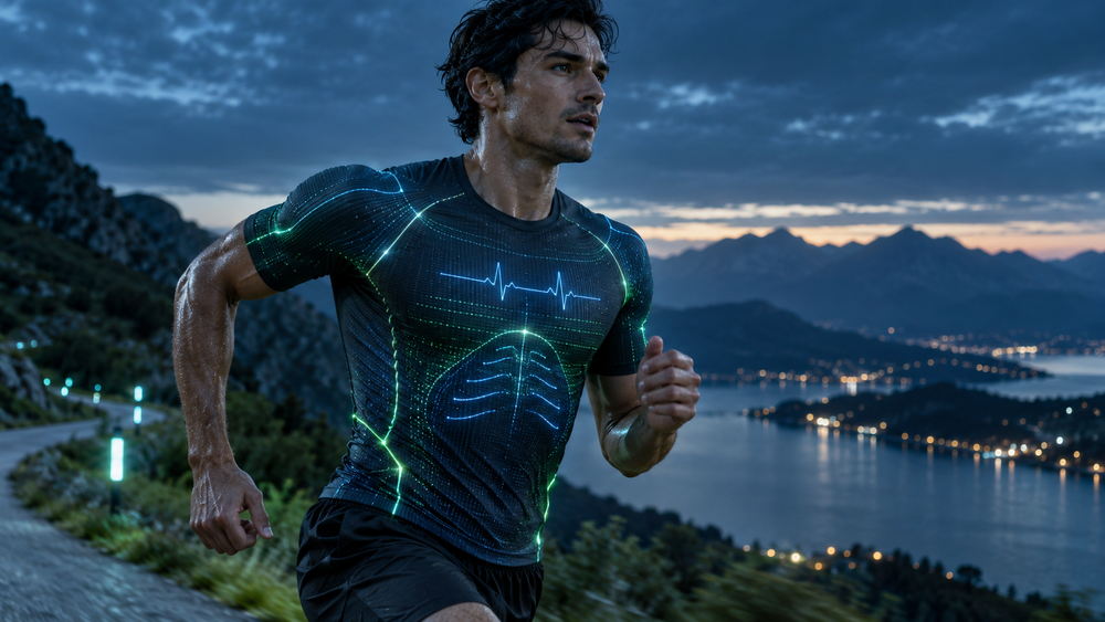 Textile connecté sportif avec capteurs ECG et respiration